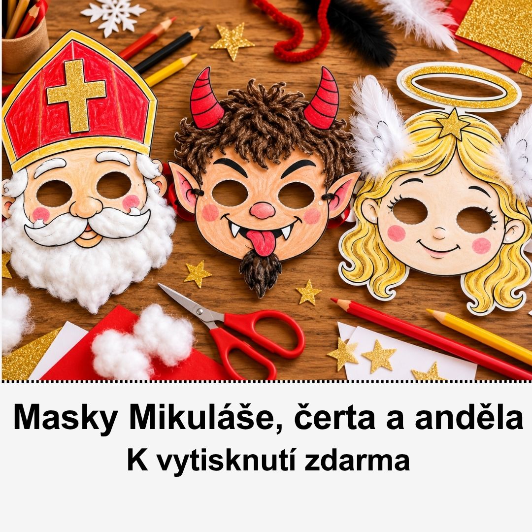 Masky Mikuláše, čerta a anděla – šablony k vytisknutí zdarma