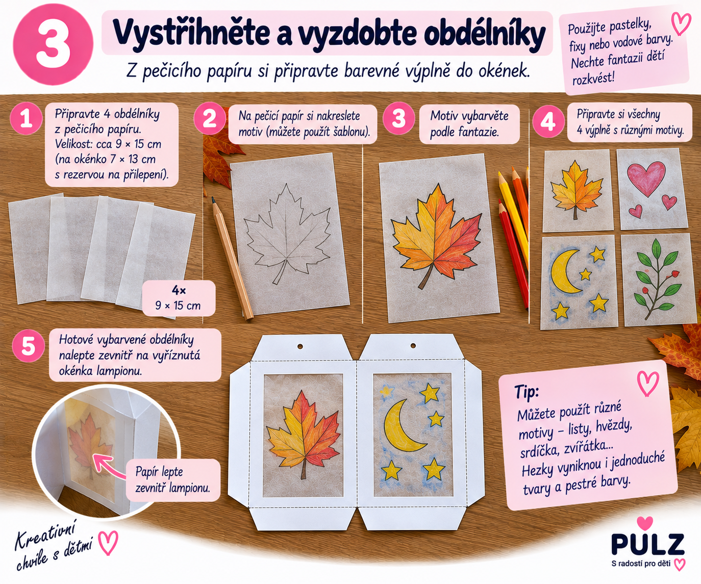 Krok 3 – vystřižení okének a zdobení pečicího papíru
