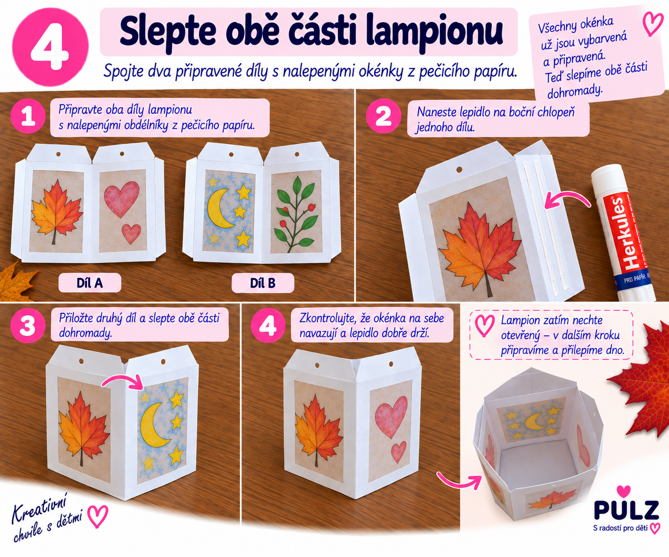 Krok 4 – nalepení pečicího papíru a spojení stěn lampionu