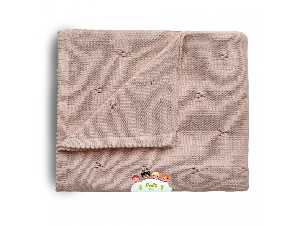 Mushie pletena detska deka z organickej bavlny dierkovana Blush