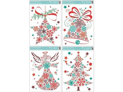 Okenní fólie vánoční barevná,(hvězda, zvonek, anděl, stromek) 33,5x25,5cm