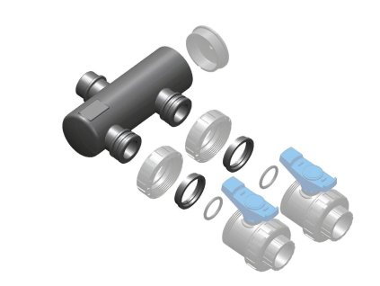 Zberacie potrubie – napojenie 63 mm lepením, 2× priame napojenie ventilu 50 mm
