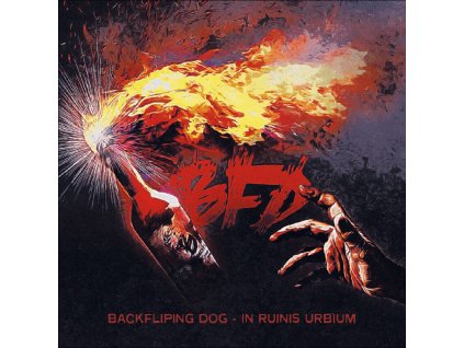 backflipong dog in ruinis urbium
