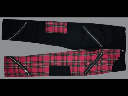 kalhoty black red tartan