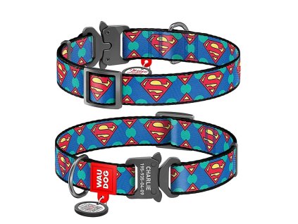 WAUDOG Obojek nylonový DC Superman QR fastex (-barva- logo, -velikost- 37-58cm/2,5cm)