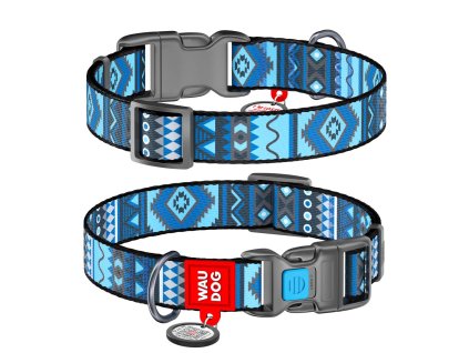 WAUDOG Obojek nylonový Ethno Blue QR (-velikost- 37-58cm/2,5cm)