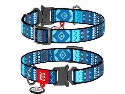 WAUDOG Obojek nylonový Ethno Blue QR fastex (-velikost- 37-58cm/2,5cm)