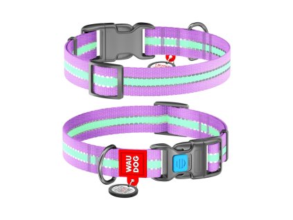 WAUDOG Obojek nylonový Glow fialový QR (-velikost- 37-58cm/2,5cm)