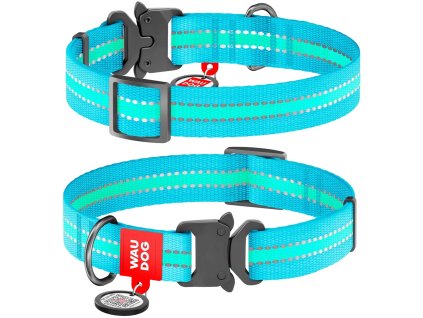 WAUDOG Obojek nylonový Glow modrý QR fastex (-velikost- 37-58cm/2,5cm)