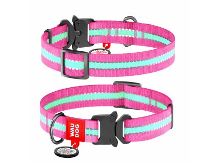 WAUDOG Obojek nylonový Glow růžový QR fastex (-velikost- 37-58cm/2,5cm)