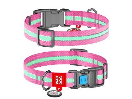 WAUDOG Obojek nylonový Glow růžový QR (-velikost- 37-58cm/2,5cm)