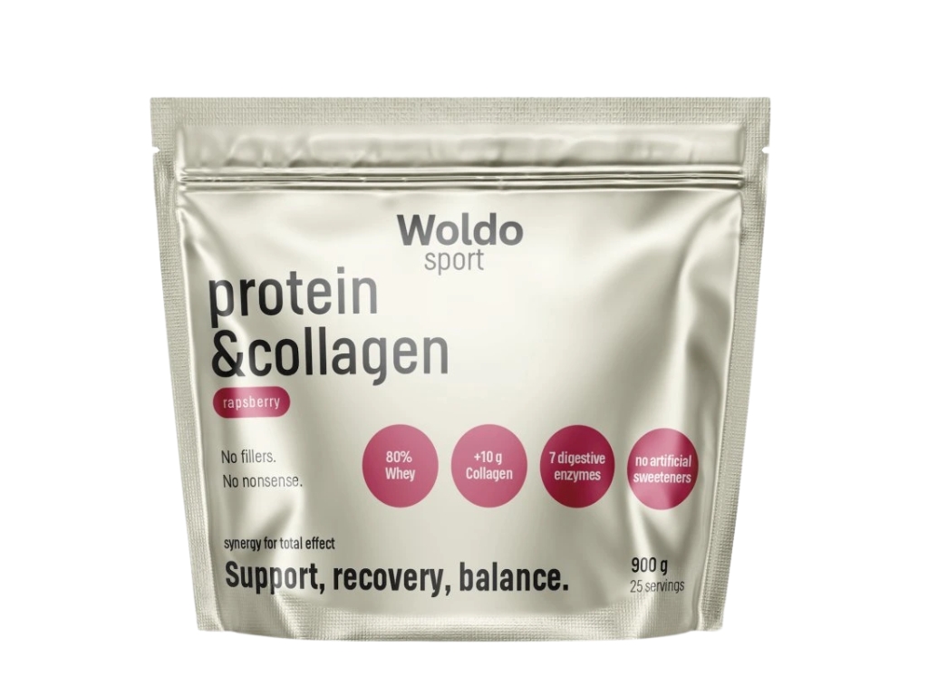 Levně WPC Protein s kolagenem - malina, 900g