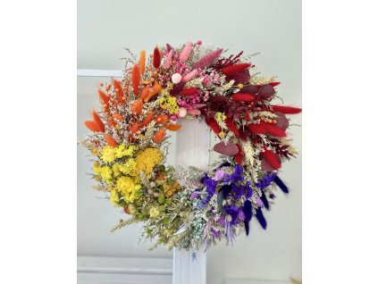 Barevný věnec ze sušených a stabilizovaných květin 38cm