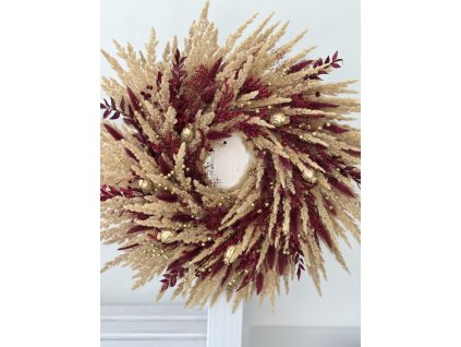 Vánoční věnec z trav a stabilizovaných rostlin 55cm