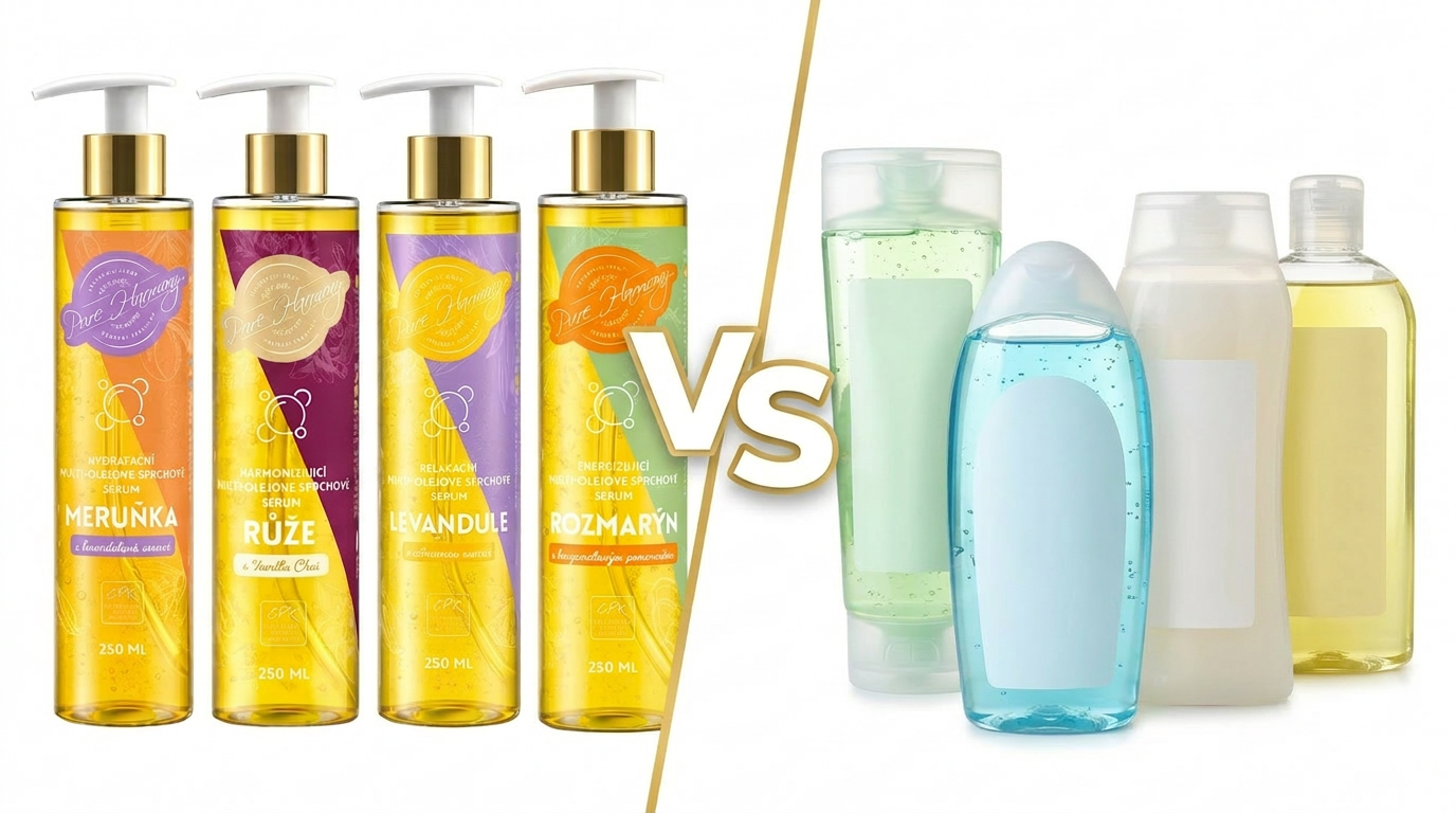 Multiolejové sprchové sérum vs. klasický sprchový gel: jaký je rozdíl v kvalitě složení?