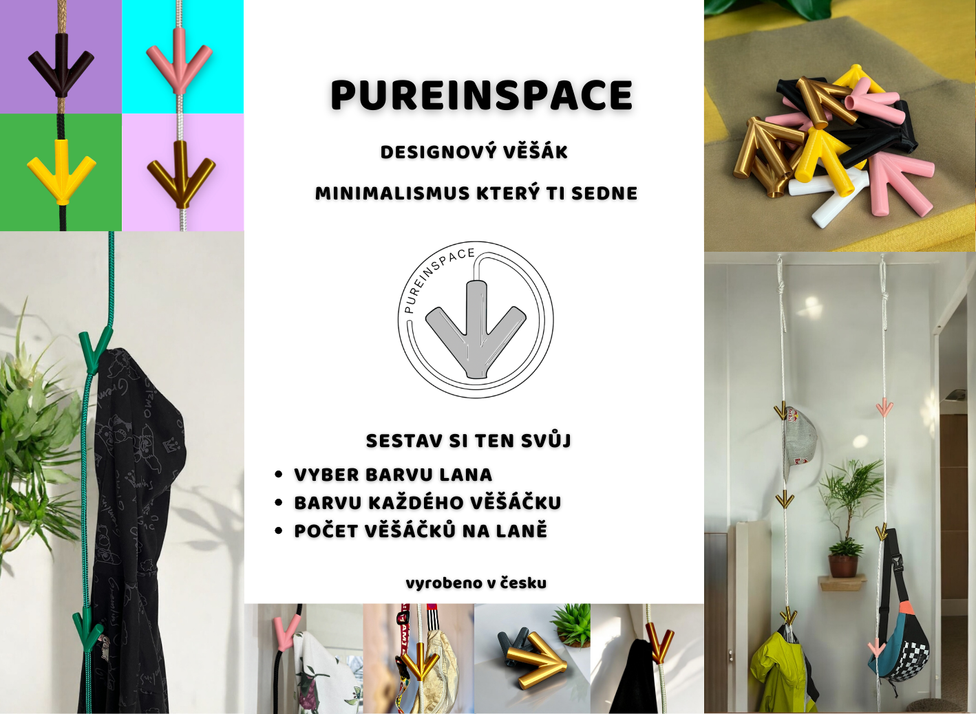 Pureinspace, designový závěsný věšák na laně