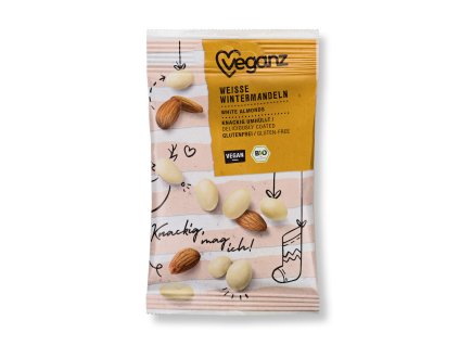 Veganz vanocni mandle v bile cokolade bio