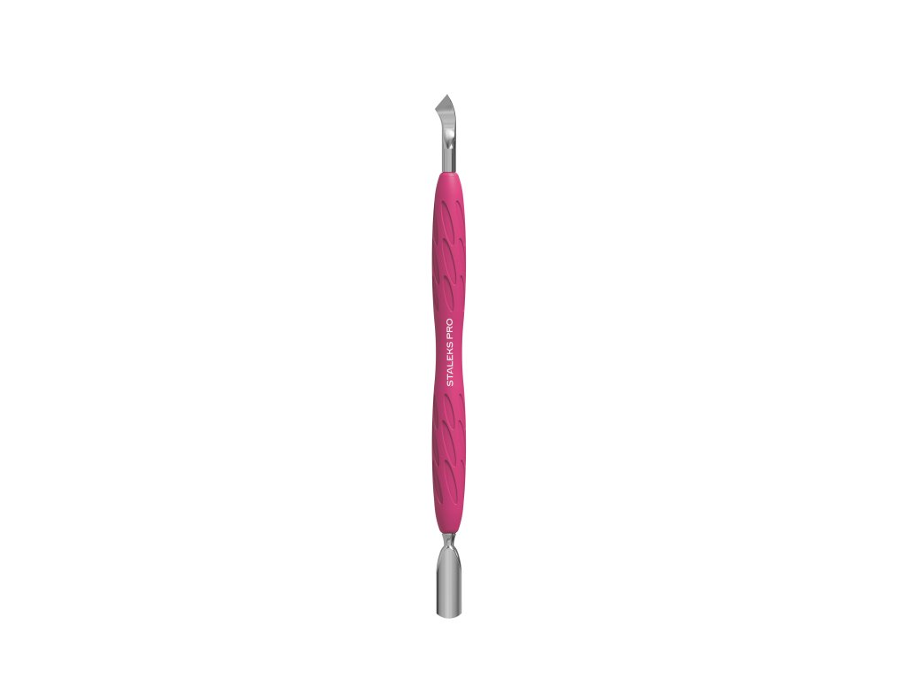 Manicure pusher with silicone handle UNIQ 10 TYPE 4.2 (narrow rounded pusher + bent blade)