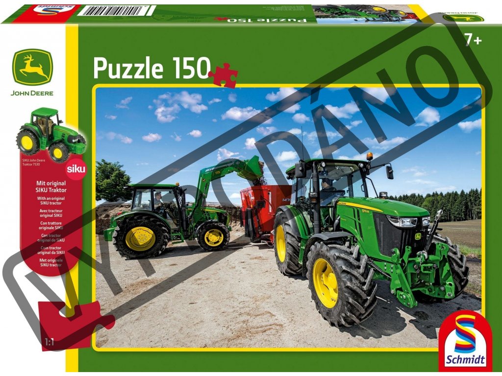 SCHMIDT Puzzle John Deere Traktory 5M 150 dílků + model SIKU