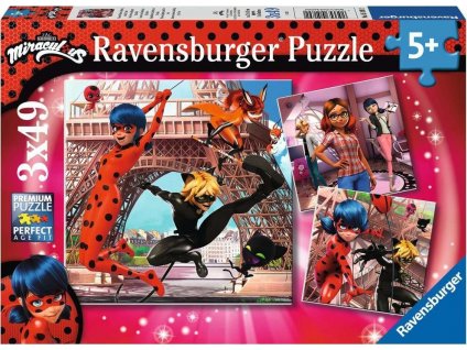 RAVENSBURGER Puzzle Kouzelná Beruška a Černý Kocour 3x49 dílků