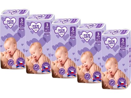 MEGAPACK Dětské jednorázové pleny New Love Premium comfort 3 MIDI 4-9 kg 5x48 ks