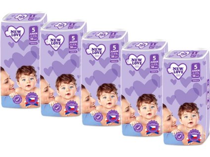 MEGAPACK Dětské jednorázové pleny New Love Premium comfort 5 JUNIOR 11-25 kg 5x38 ks