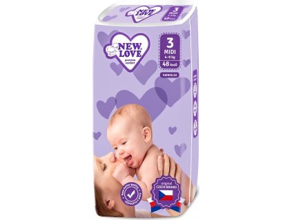 Dětské jednorázové pleny New Love Premium comfort 3 MIDI 4-9 kg 48 ks