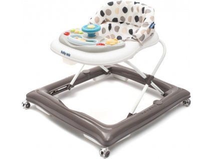 Dětské chodítko Baby Mix s volantem a silikonovými kolečky šedo-bílé