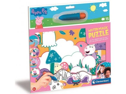 CLEMENTONI Puzzle s malováním vodou Water Magic: Prasátko Peppa 15 dílků