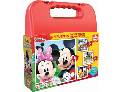 EDUCA Puzzle v kufříku Mickey Mouse a kamarádi 4v1 (12,16,20,25 dílků)