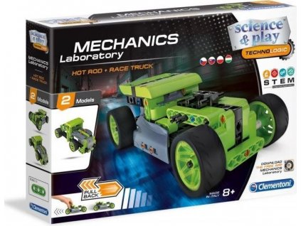 CLEMENTONI Science&Play Mechanická laboratoř 2v1 Hot Rod a Race Truck