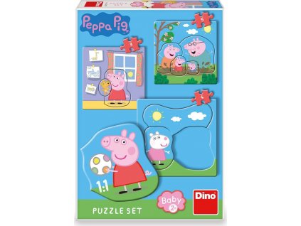 Puzzle baby Prasátko Pepa/Peppa Pig 3 obrázky 18x18cm 12 dílků v krabici 19x27x4cm 24m+