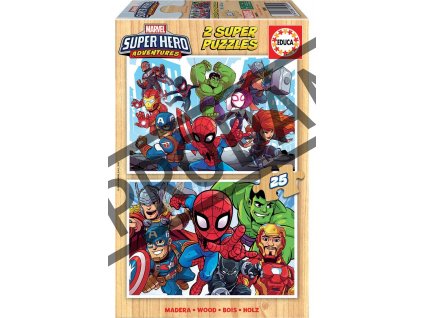 EDUCA Dřevěné puzzle Marvel: Dobrodružství superhrdinů 2x25 dílků