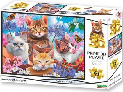 PRIME 3D Puzzle Koťata v zahradě 3D 63 dílků