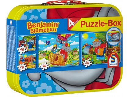 SCHMIDT Puzzle Benjamin Kvítko 4v1 v plechovém kufříku (26,26,48,48 dílků)