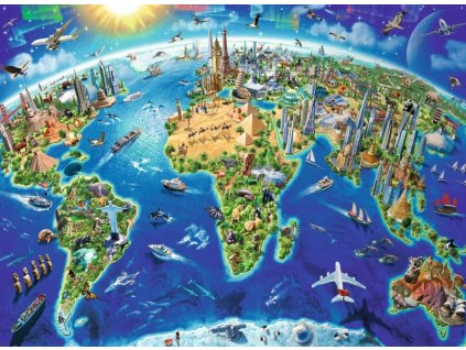 RAVENSBURGER Puzzle Mapa světa s památkami XXL 200 dílků