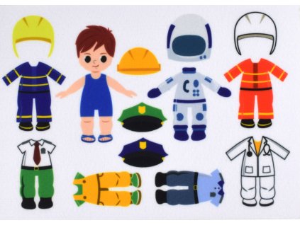 Obliekanie chlapec/kluk povolania - policajt, hasič, doktor, kozmonaut - plstený panel