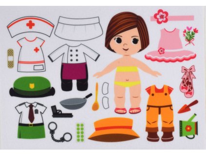 Obliekanie dievčatko/holčička povolania - doktorka, policajtka, baletka, záhradníčka, kuchárka - plstený panel