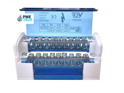 Distribučný blok VCX BLK 211 / 2 póly / 11 otvorov / 125A / na DIN lištu