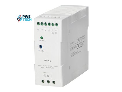 Priemyselný napájací zdroj na DIN lištu, 24VDC, 2,5A, 60W, plastové puzdro