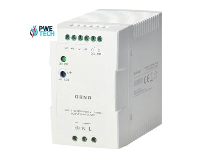 Priemyselný napájací zdroj na DIN lištu, 24VDC, 4A, 96W, plastové puzdro