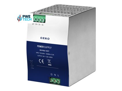 Priemyselný napájací zdroj na DIN lištu, 24VDC, 20A, 480W, kovové puzdro