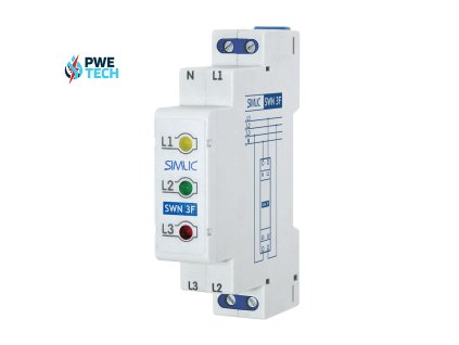 Modulárny sledovač napätia SWN 3F na DIN lištu 3x230V 1-modul IP20 pripojenie 3x2,5mm2
