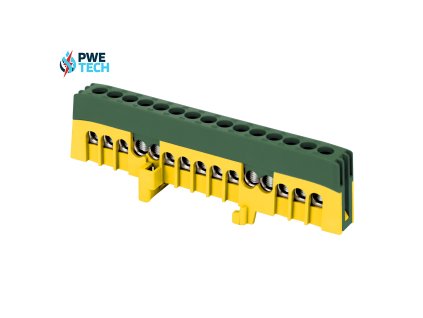 Zbernica na DIN lištu izolovaná zeleno-žltá IP20, mostík zeleno-žltý PE15 15x16mm2