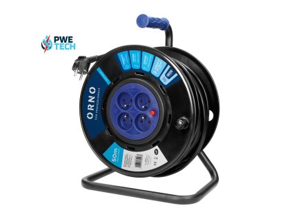 ORNO predlžovací kábel na bubne 4 pevné zásuvky 50 metrový H05VV-F 3x1.5mm2 anti-twist PVC