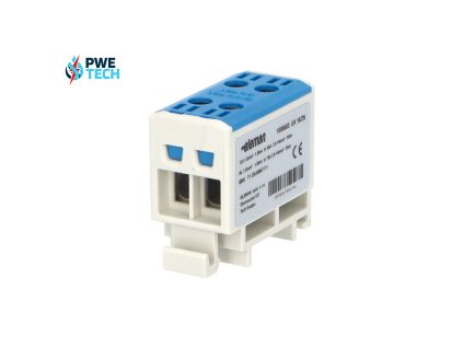 Svorka univerzálna dvojitá UK 16/2 N, 85A, 2x16mm2 1pól, AL/CU, krytá, modrá, na DIN lištu