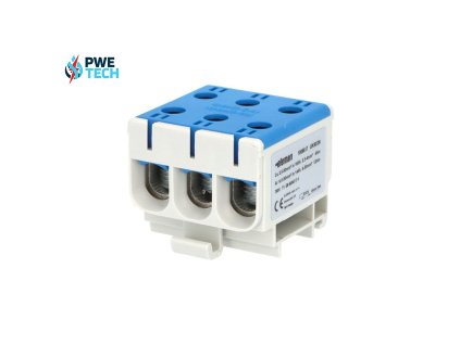 Svorka univerzálna trojitá UK 50/3 N, 160A, 3x50mm2 1pól, AL/CU, krytá, modrá, na DIN