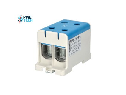 Svorka univerzálna dvojitá UK 150/2 N, 320A, 2x150mm2 1pól., AL/CU, krytá, modrá, na DIN a Montážnu dosku