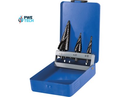 Vrtáky stupňovité, sada 3ks, Ø4-12/1mm, Ø4-20/2mm, Ø4-32/2mm, EXTOL CRAFT