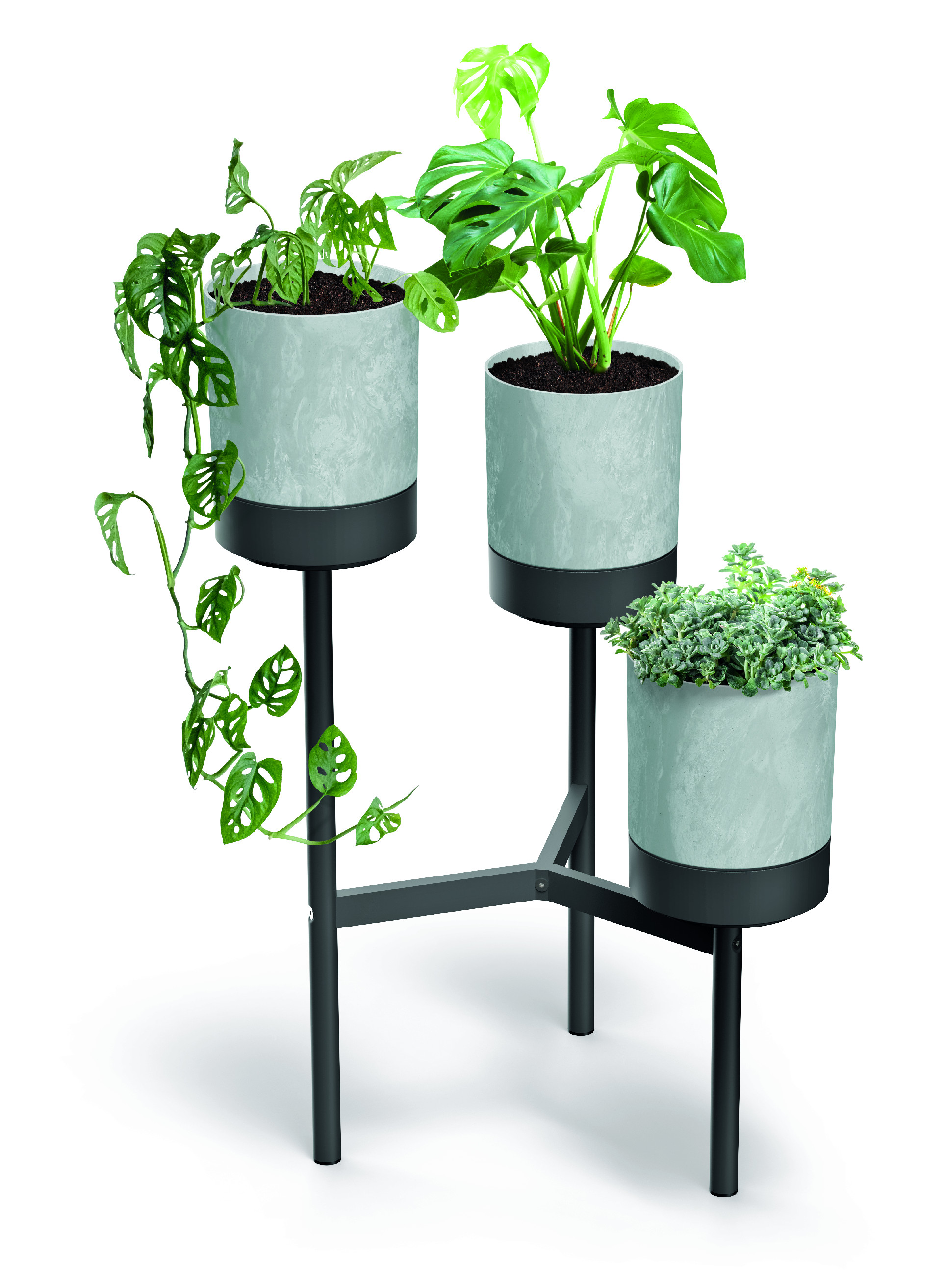 Stojan na kvety vrátane kvetináčov BLOOMIE STAND šedý betón 54cm IKD3L-422U